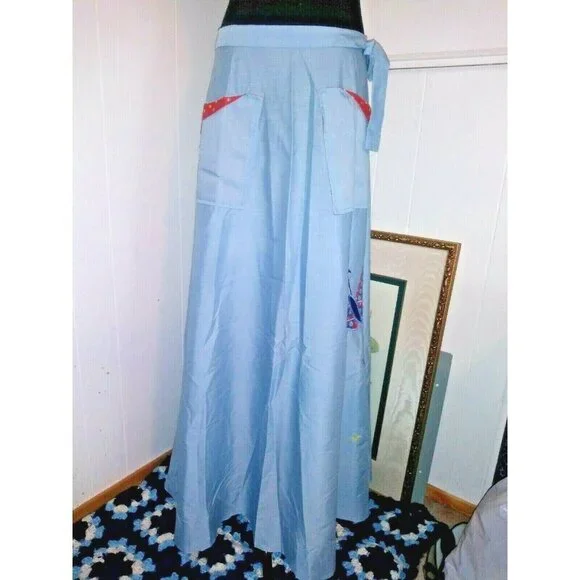 Womens Skirt Boho Peasant Wrap Sz S/M Hand Made Maxi Butterfly patchwork pockets - Picture 3 of 5